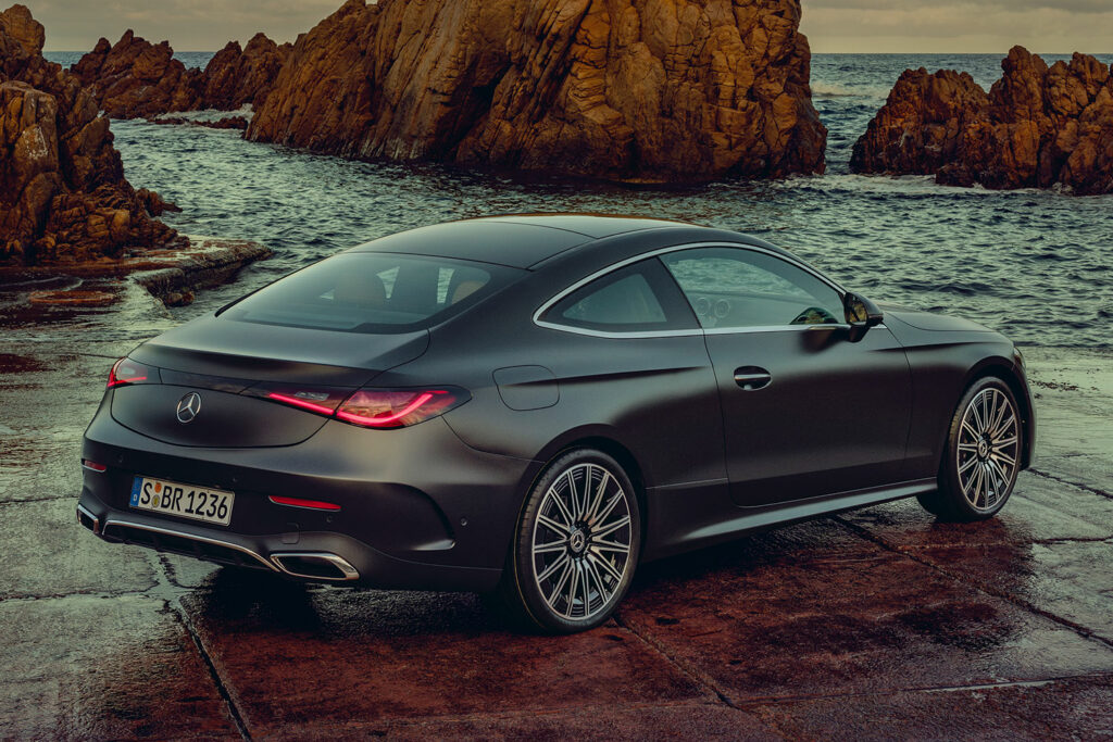 Hypermade magazine mobile Mercedes Benz Mercedes CLE coupe half profile from behind