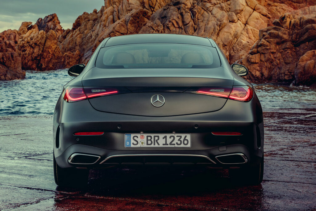 Hypermade magazine mobile Mercedes Benz Mercedes CLE coupe half profile from behind