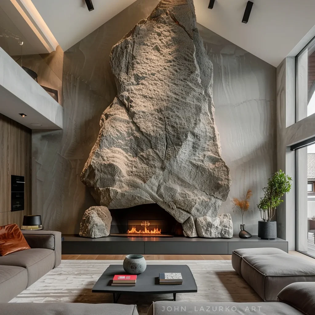 Chimenea de grandes relieves en un salón moderno
© John Lazurko