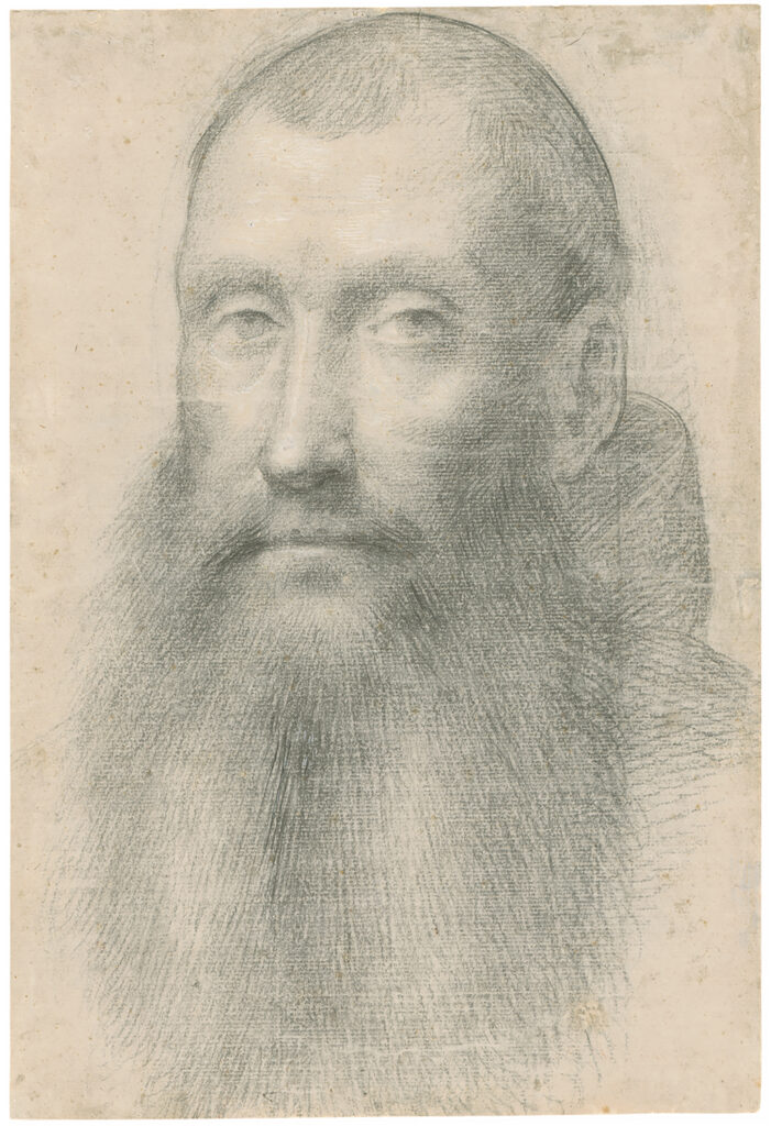 Fra Bartolommeo (Savignano près de Prato 1472 - 1517 Florence), Portrait d'un moine barbu, vers 1515, craie noire, rehaussée de pinceau blanc, 397 × 274 mm
© Collection nationale d'art graphique de Munich, Inv.-Nr. 2157 Z