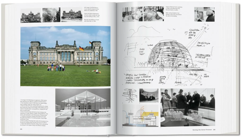 Sketches, models and photographs documenting Norman Foster’s redesign of the Reichstag in Berlin